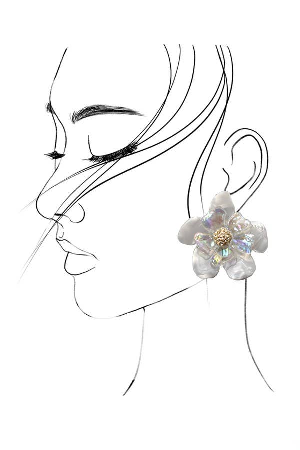 BOUCLES D'OREILLES À CLOCHE EN ACRYLIQUE AVEC FLEUR ET STRASS | 80E1120