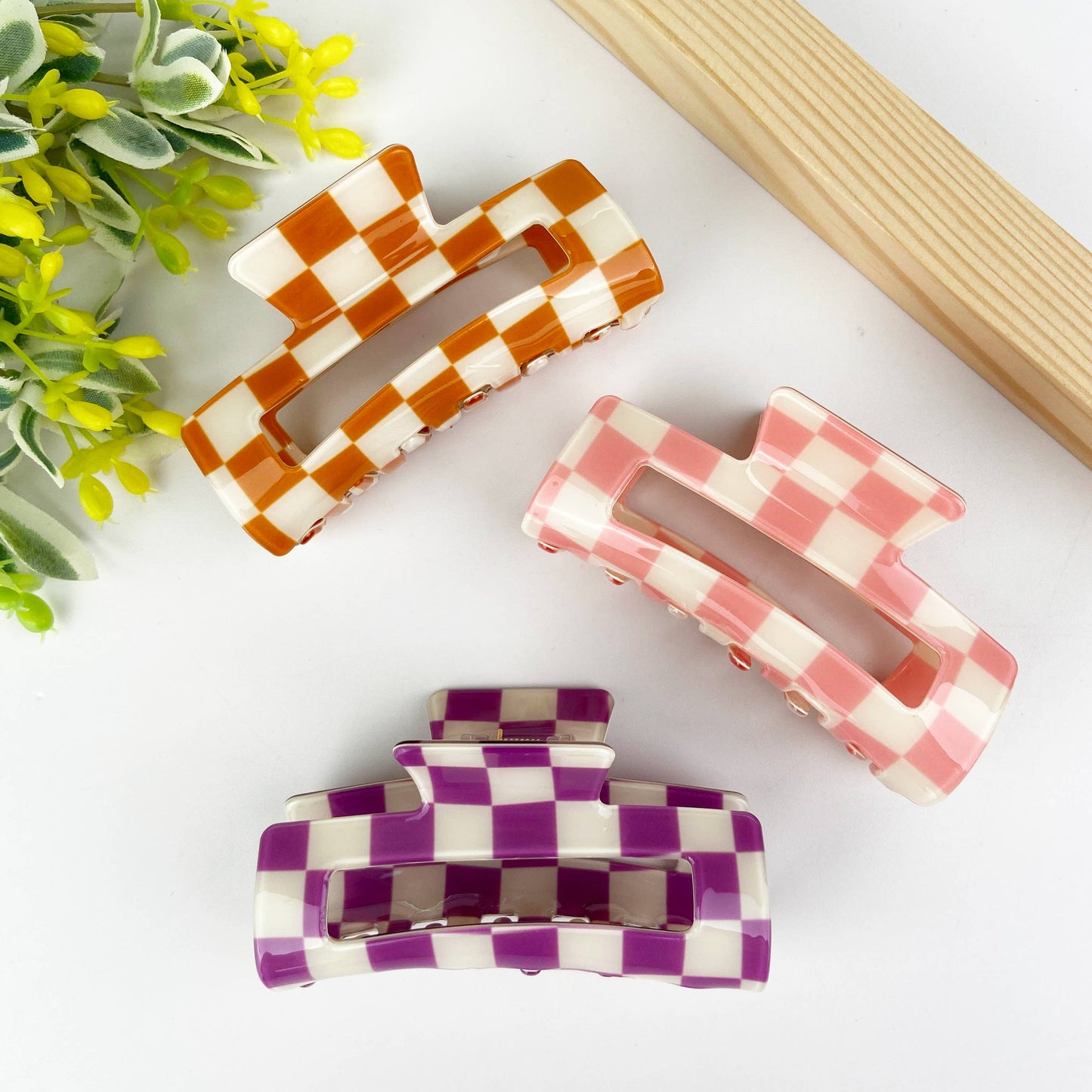 Pince à cheveux rétro en damier