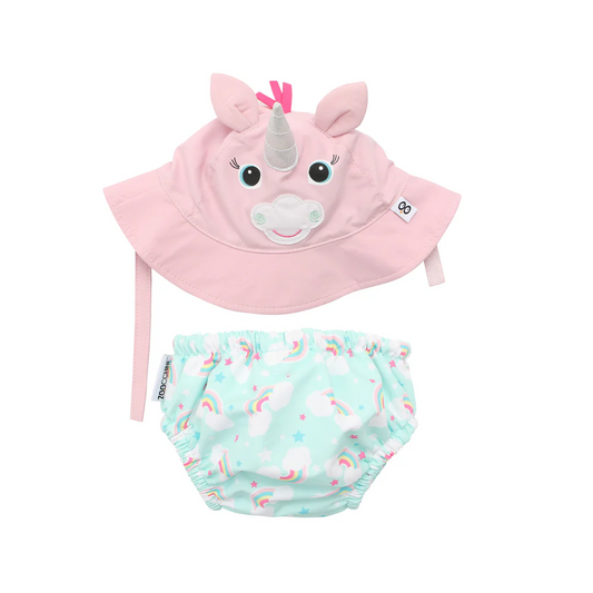 UPF50+ Baby Swim Diaper & Sun Hat Set Shark Unicorn