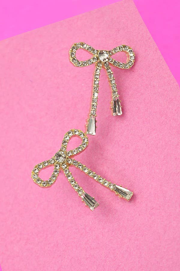 BOUCLES D'OREILLES PENDANTES EN FORME DE NŒUD EN STRASS | 80E2433