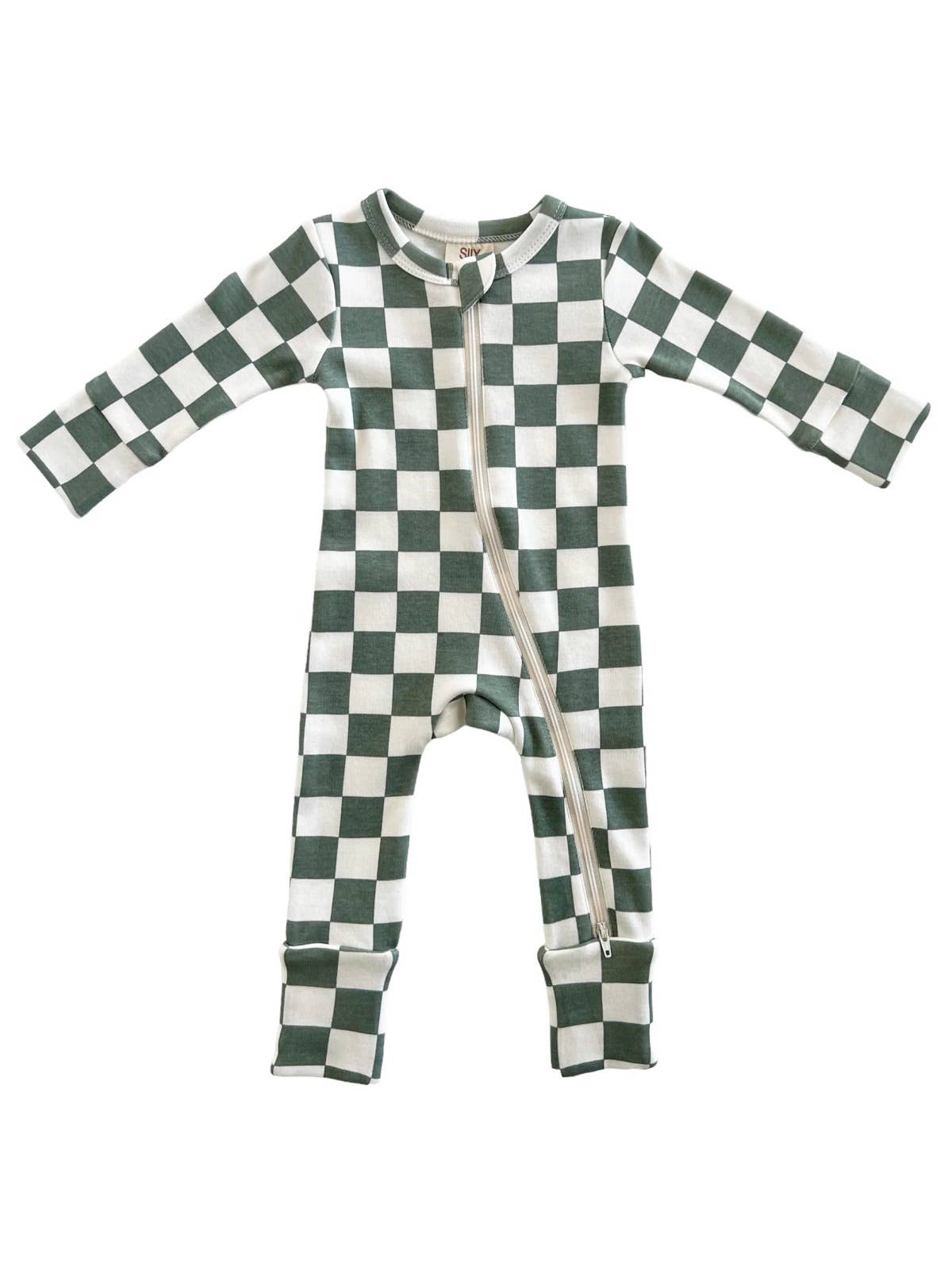Matcha Milkshake Checkerboard / Organic 2-Way Zip Romper