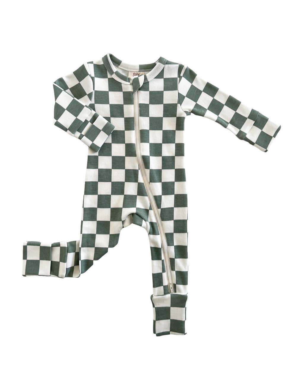 Matcha Milkshake Checkerboard / Organic 2-Way Zip Romper
