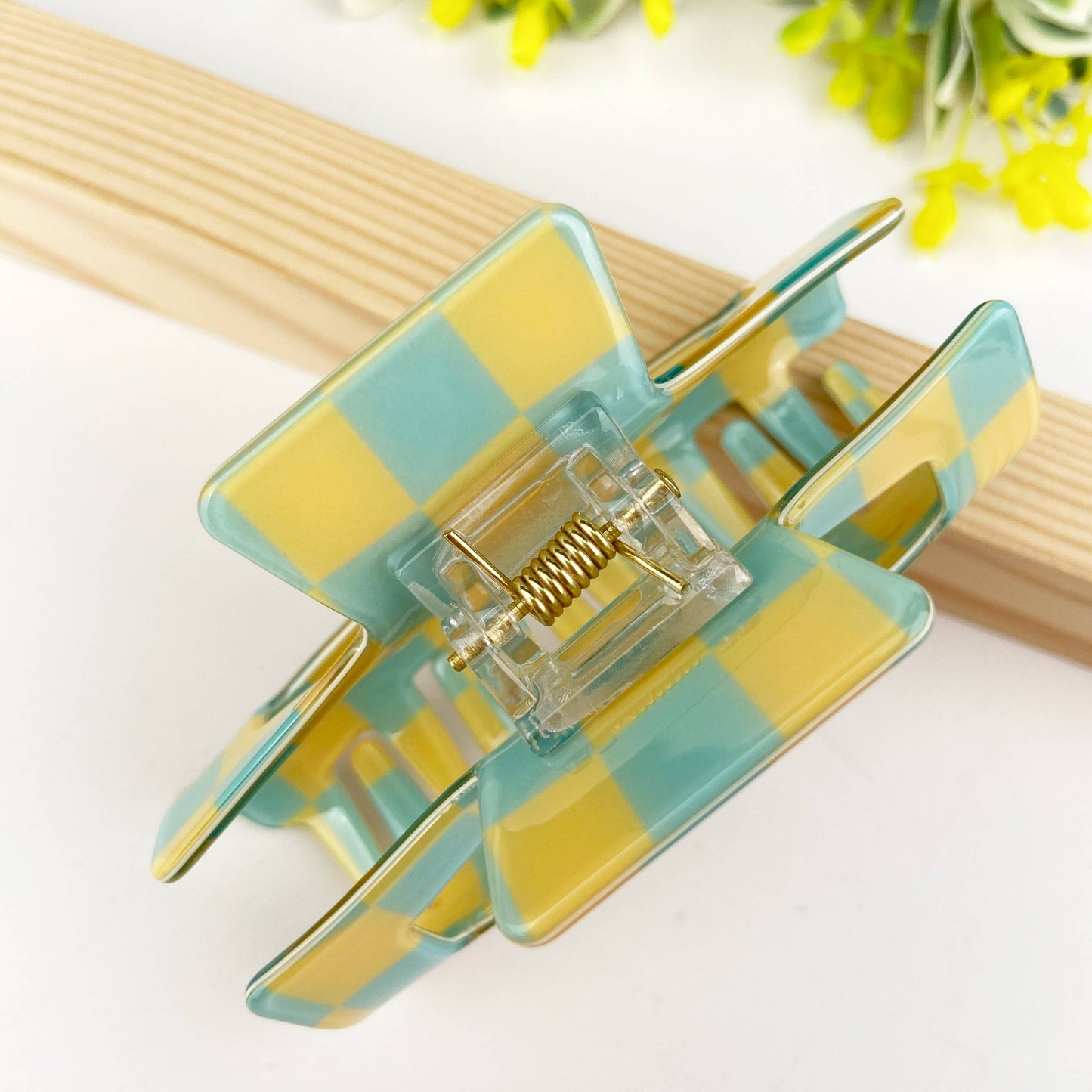 Pince à cheveux rétro en damier