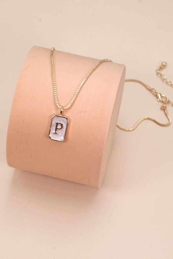 MONOGRAM INITIAL RECTANGLE PEARLY CHARM NECKLACE | 80N181