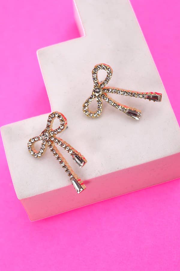 BOUCLES D'OREILLES PENDANTES EN FORME DE NŒUD EN STRASS | 80E2433