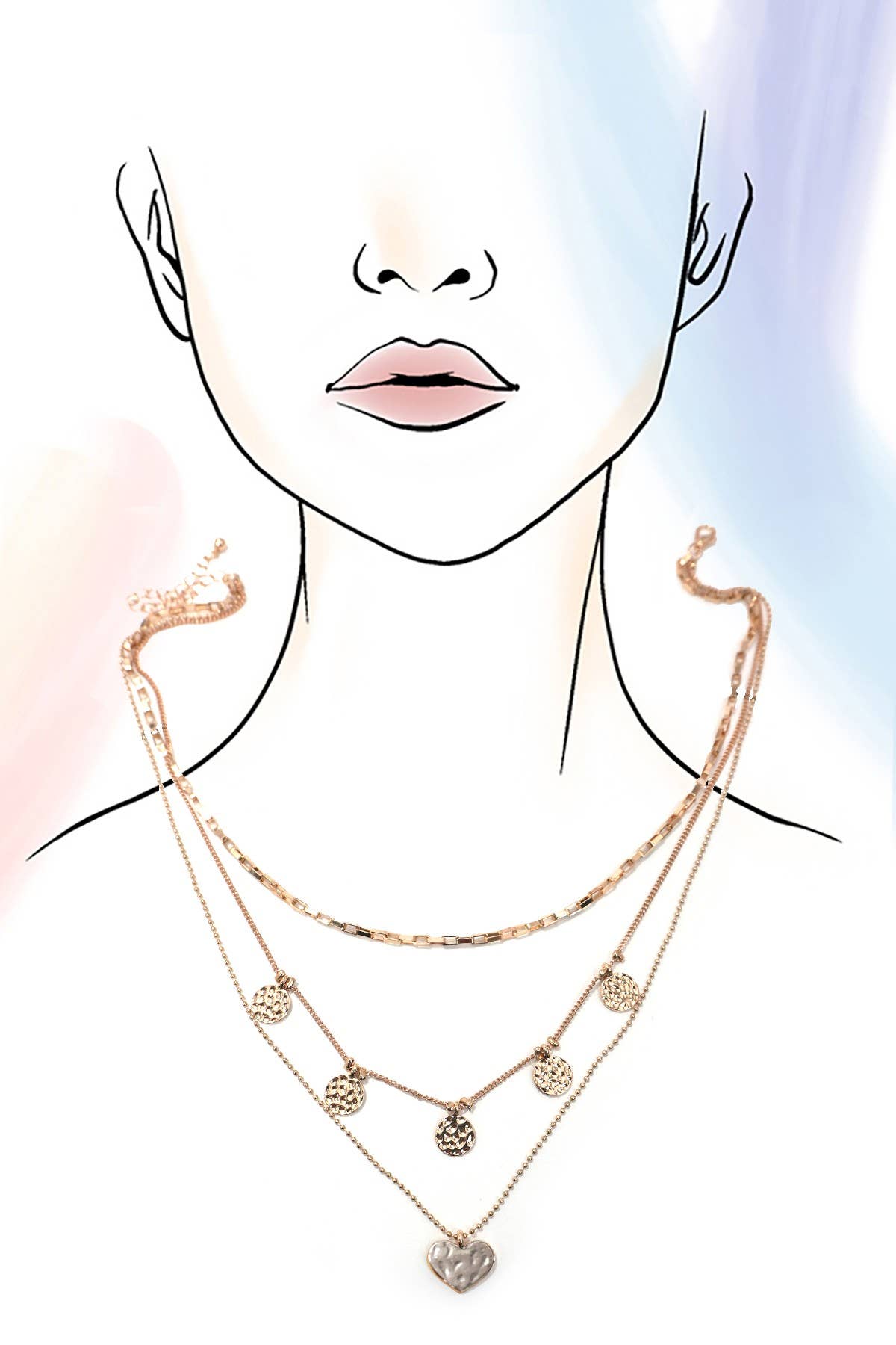 COLLAR MULTICAPAS CON DISCO MARTILLADO EN FORMA DE CORAZÓN | 80N1224