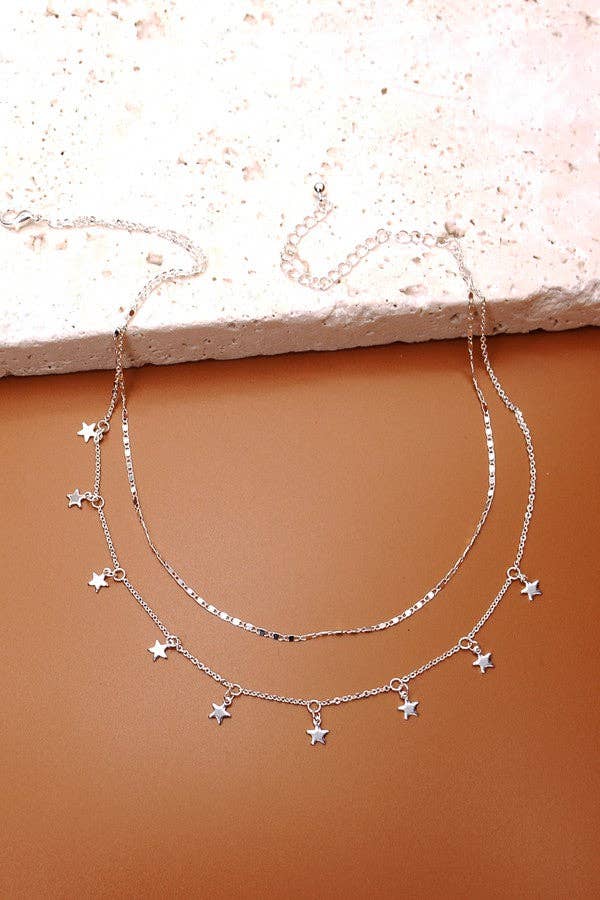 DELICATE DOUBLE LAYER STAR DROP NECKLACE |