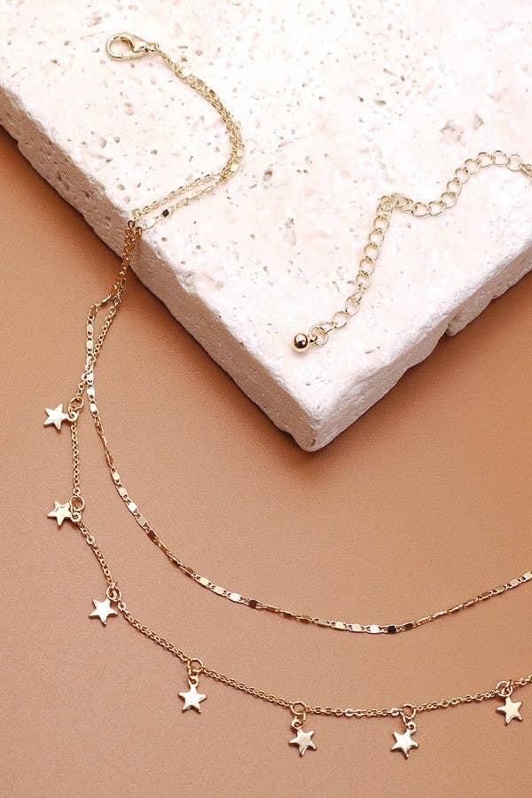 DELICATE DOUBLE LAYER STAR DROP NECKLACE |