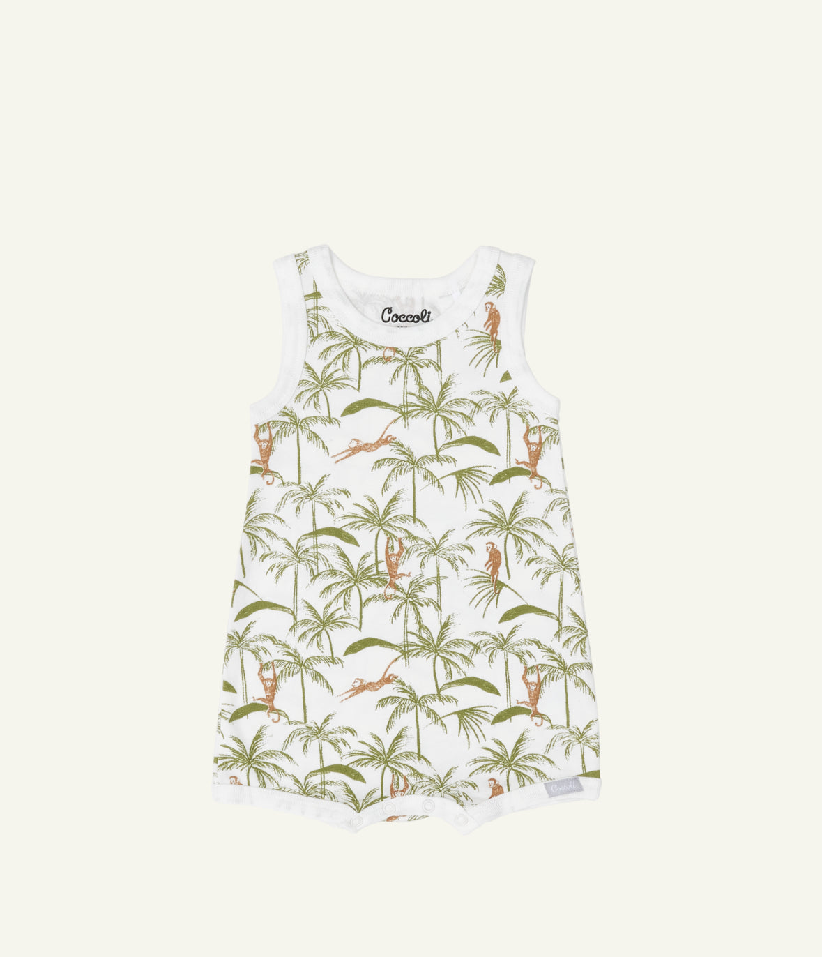 Coccoli Infant Boy/Girl/Neutral Cotton-Modal Romper - Monkeys on Cream