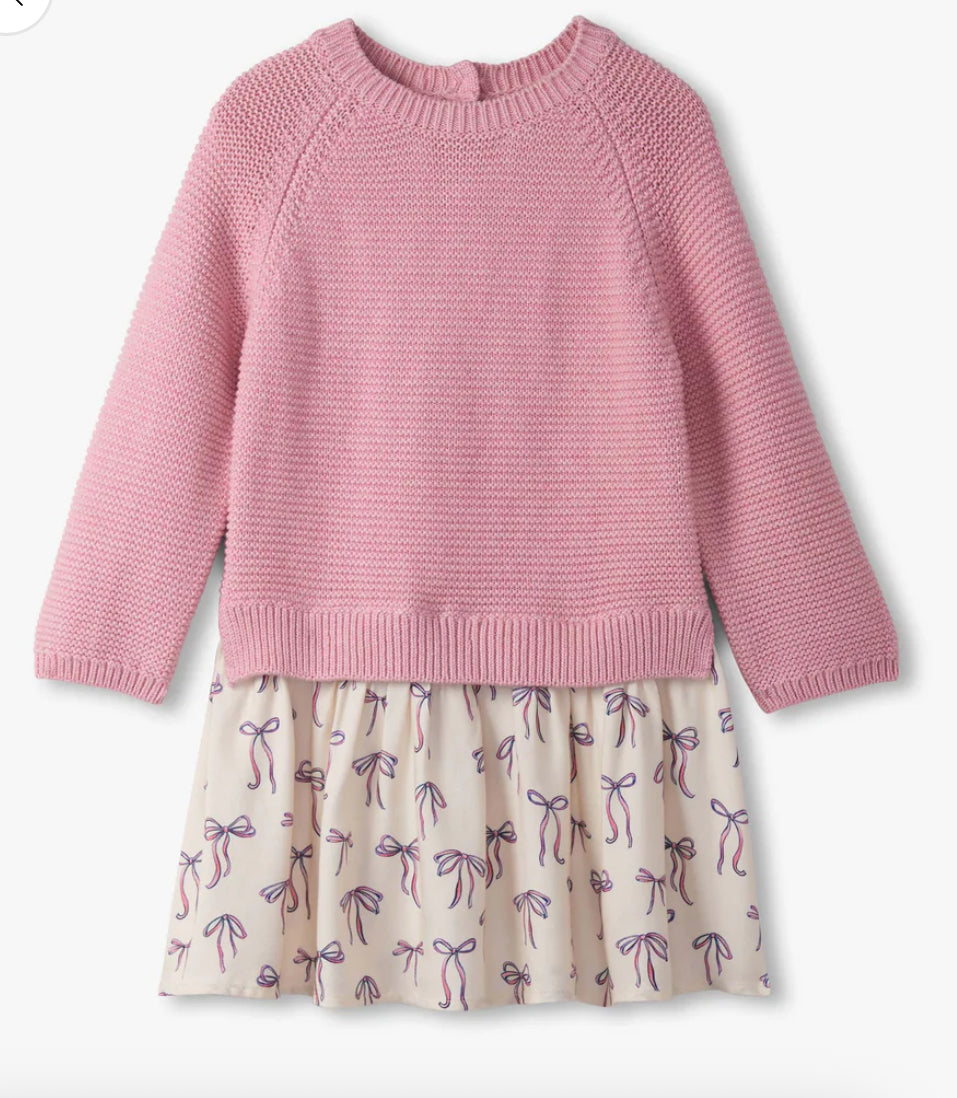 Painterly Bows Mixed Media Sweater Dress