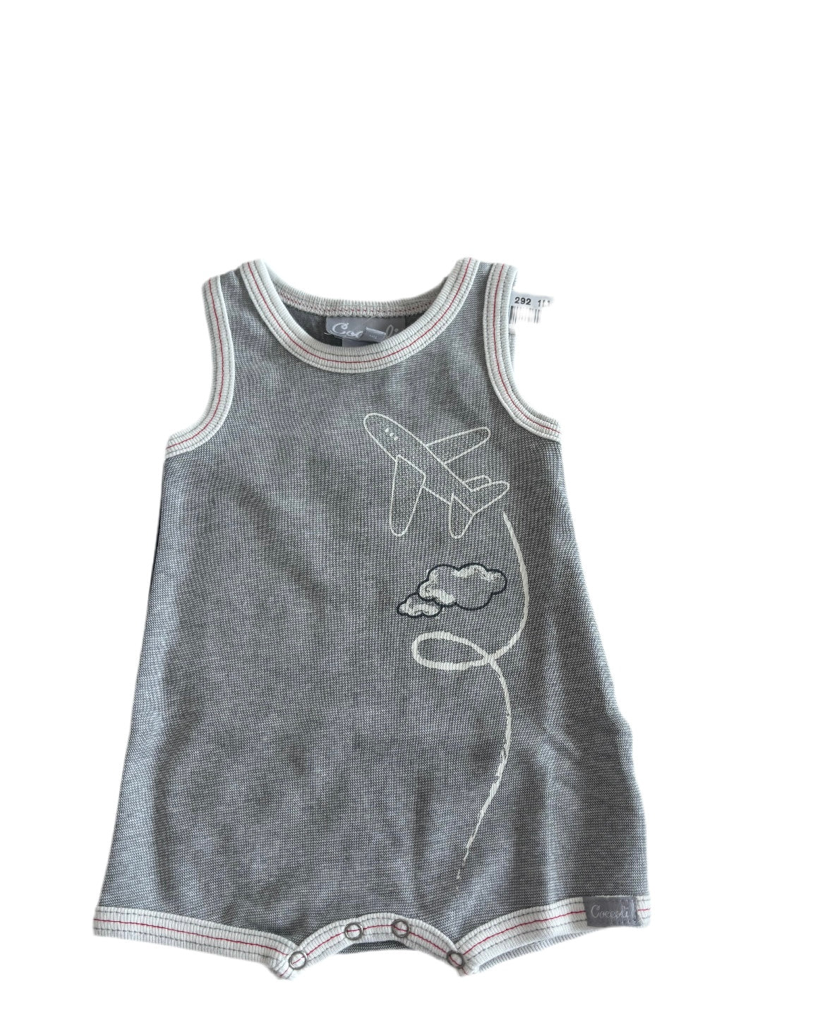 Coccoli Cotton Romper - Grey Heather with Airplane