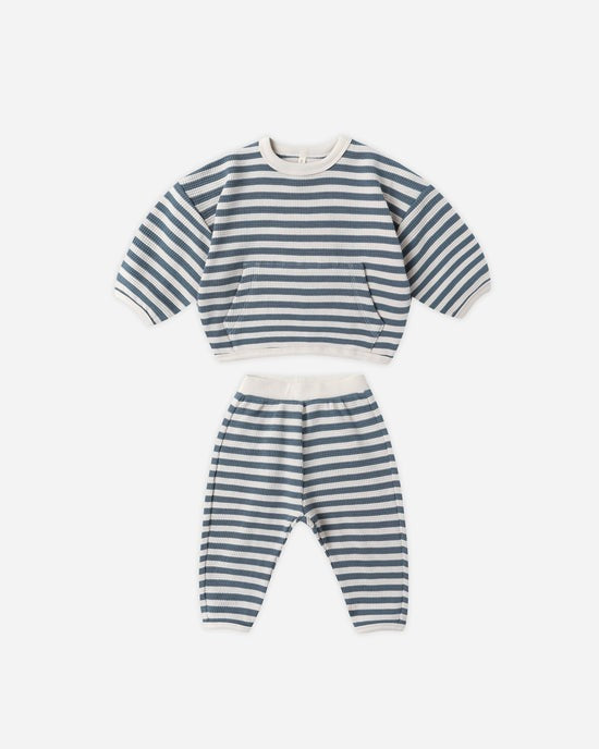 Waffle Slouch Set || Ocean Stripe