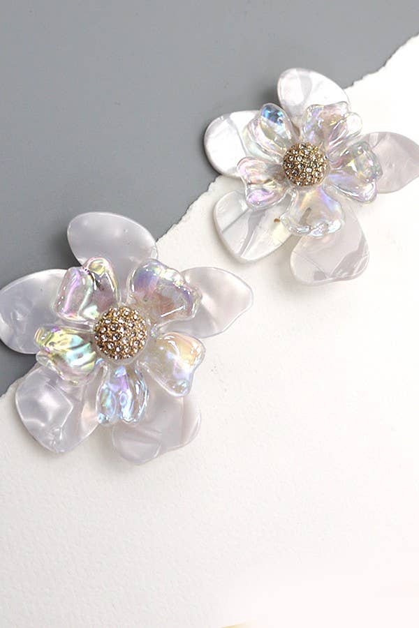 BOUCLES D'OREILLES À CLOCHE EN ACRYLIQUE AVEC FLEUR ET STRASS | 80E1120