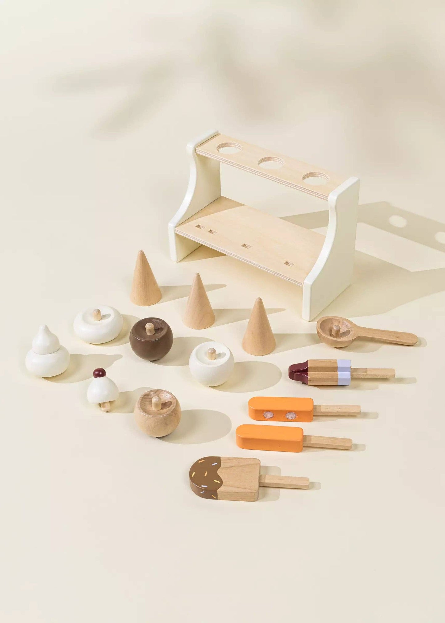 Présentoir à glace en bois et accessoires