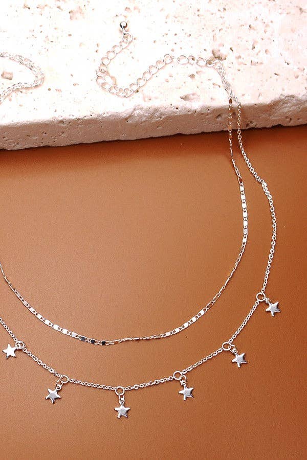 DELICATE DOUBLE LAYER STAR DROP NECKLACE |