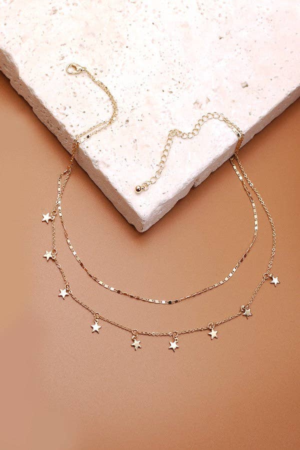 DELICATE DOUBLE LAYER STAR DROP NECKLACE |