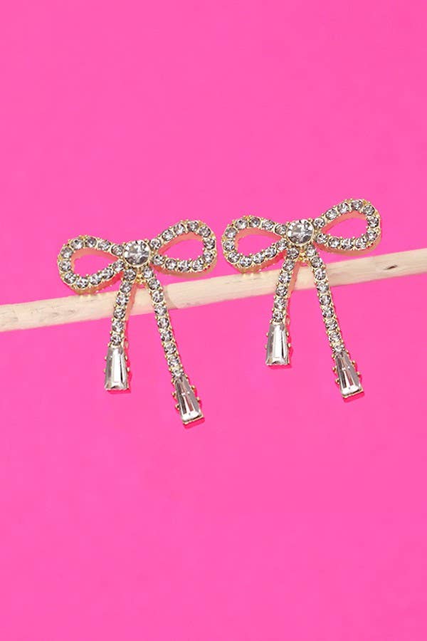 BOUCLES D'OREILLES PENDANTES EN FORME DE NŒUD EN STRASS | 80E2433