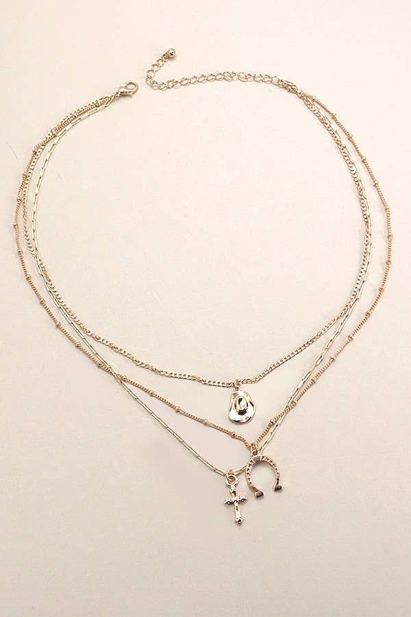 COLLIER À CROIX EN CHAPEAU À FER À CHEVAL À TROIS COUCHES | 80N436