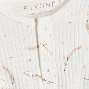 Fixoni: Onesie With Footie, White And Wheat Pattern