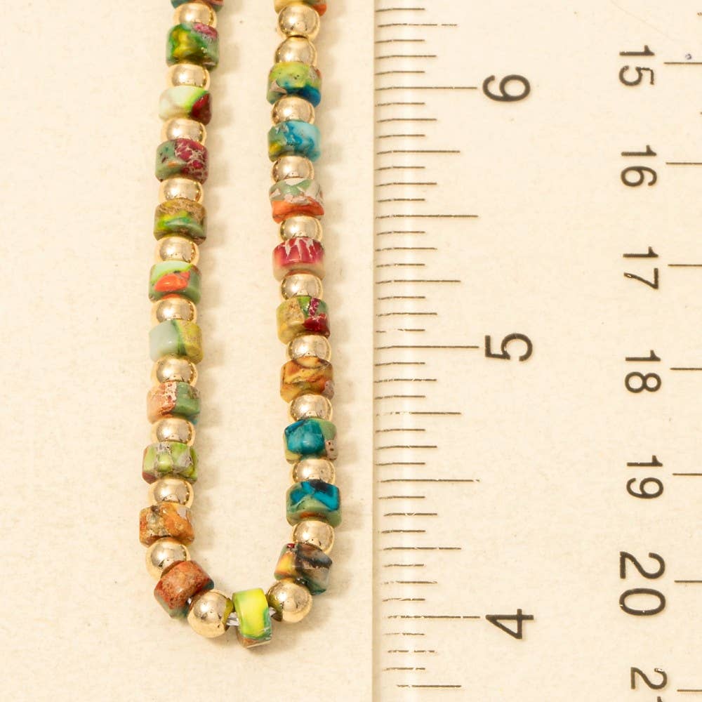 Metallic And Semi Precious Stone Beaded Necklace
