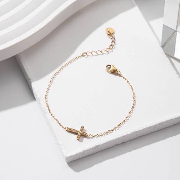 18K STAINLESS STEEL TARNISH FREE CROSS BRACELET | 40B5201