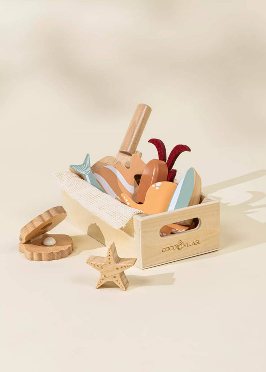 Coffret de jeu en bois pour fruits de mer