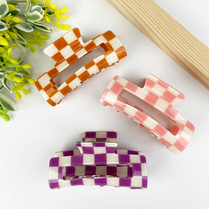 Pince à cheveux rétro en damier