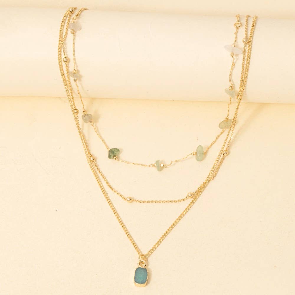 Mixed Chip Stones And Pendant Layered Chains Necklace