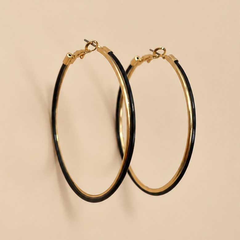 Oversized Black & Gold-Tone Hoop Earrings | 26E92616