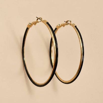 Oversized Black & Gold-Tone Hoop Earrings | 26E92616