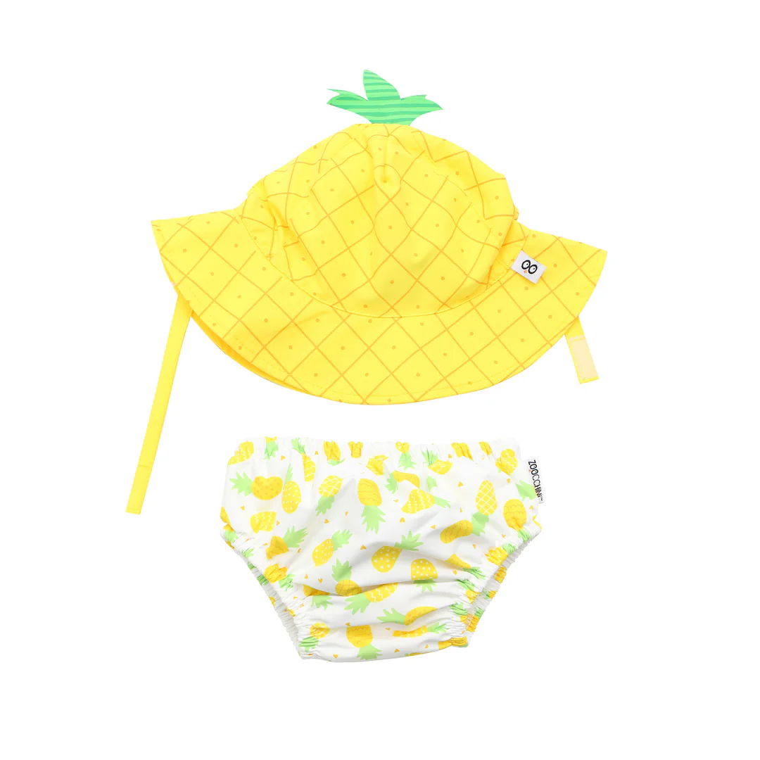 UPF50+ Baby Swim Diaper & Sun Hat Set Pineapple