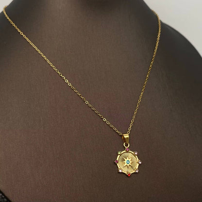 Enamel Evil Eyes Charm18K Gold Plated S.Steel Necklace - FGS
