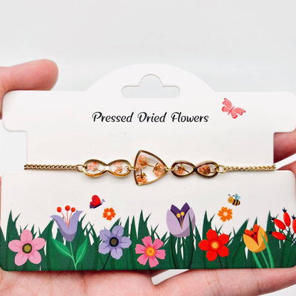 Dried Flowers Floral Geometric Charm Golden Bracelet - PDF