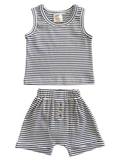 Ensemble débardeur et short côtelé à rayures noires / bio (bébé - enfant)