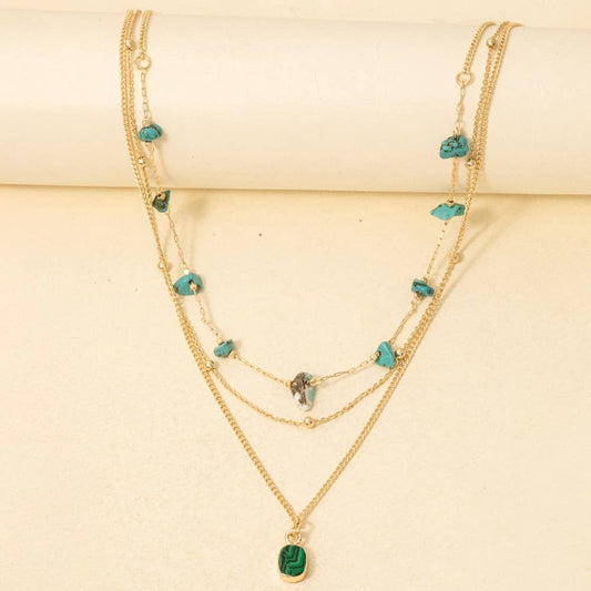 Mixed Chip Stones And Pendant Layered Chains Necklace