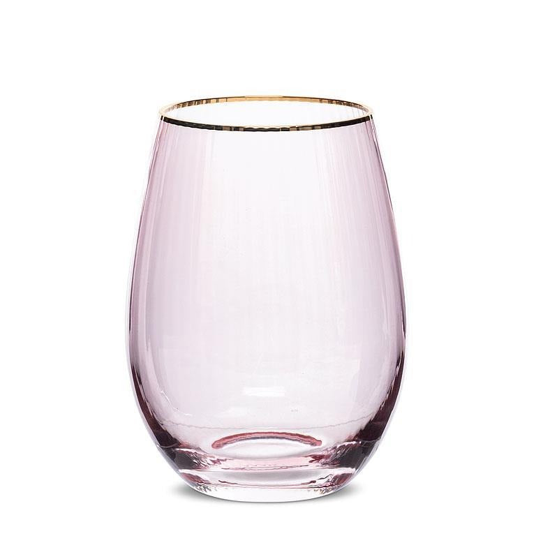 Stemless Wine Glass - Pink with Gold Rim