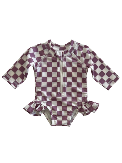 Berry Cheesecake Checkerboard / Skipper Rashguard Swimsuit /