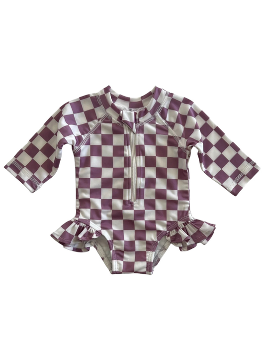 Berry Cheesecake Checkerboard / Skipper Rashguard Swimsuit /