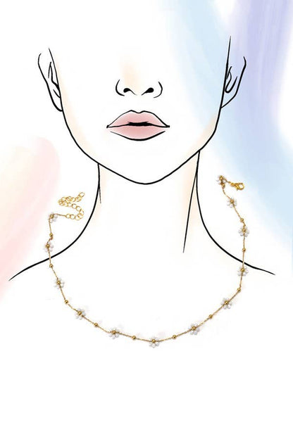 SUMMER MULTI BEADED FLOWER CHARM NECKLACE |