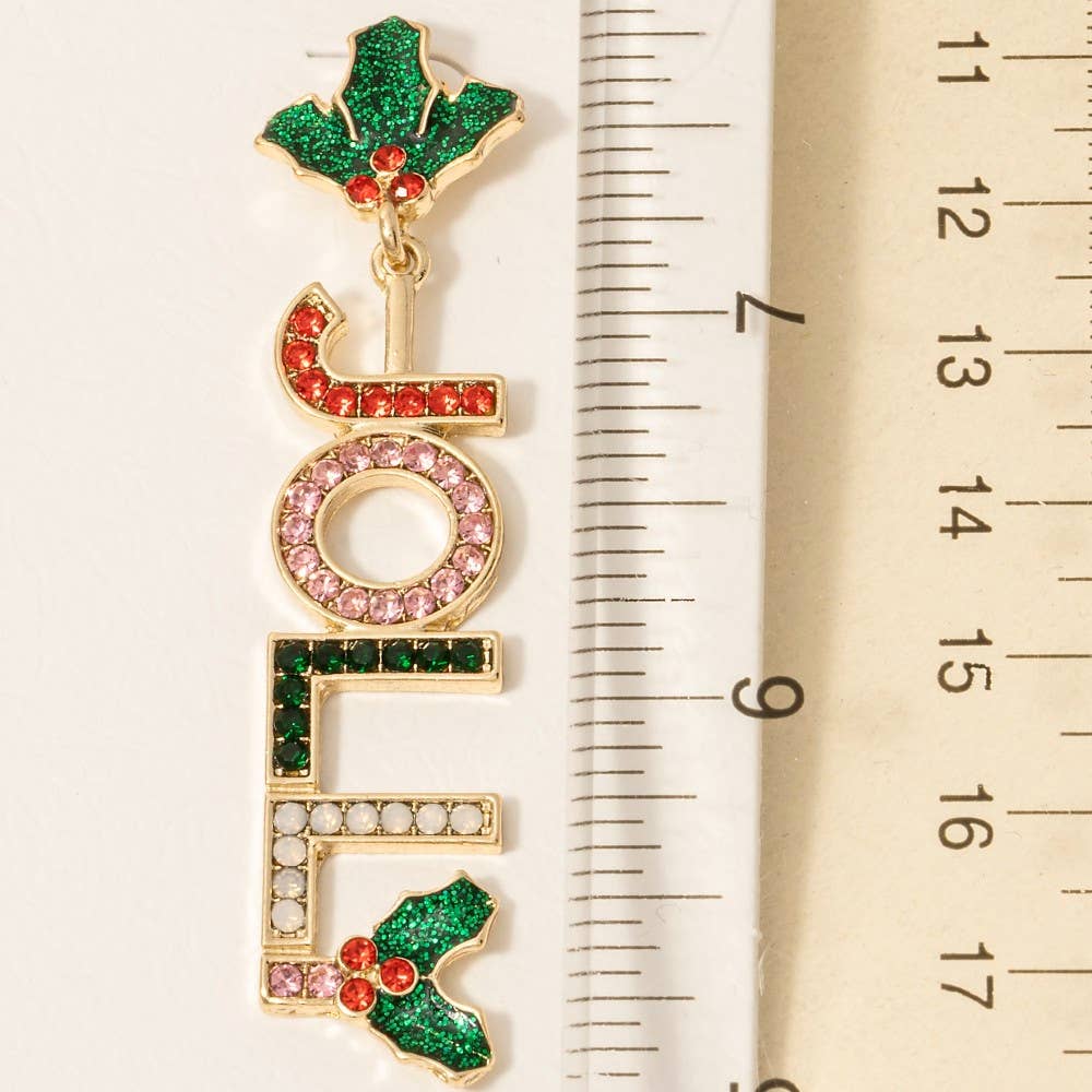 Christmas Jolly Holly Glitter And Studs Dangle Earrings