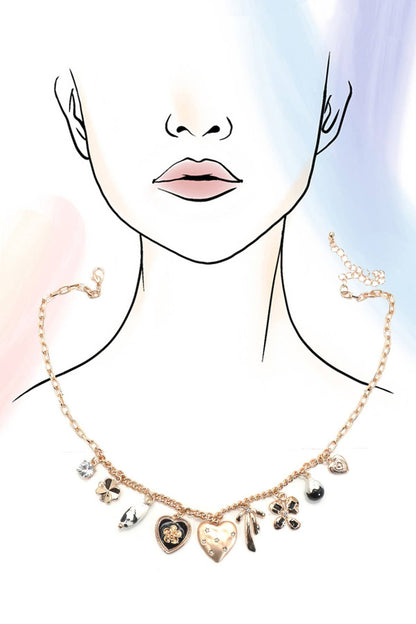 CHARM NECKLACE-HEART BOW PEARL FLOWER | 80N92312