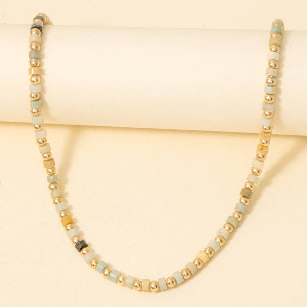 Metallic And Semi Precious Stone Beaded Necklace