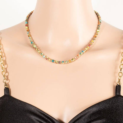 Metallic And Semi Precious Stone Beaded Necklace