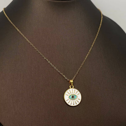 Enamel Evil Eyes Charm18K Gold Plated S.Steel Necklace - FGS
