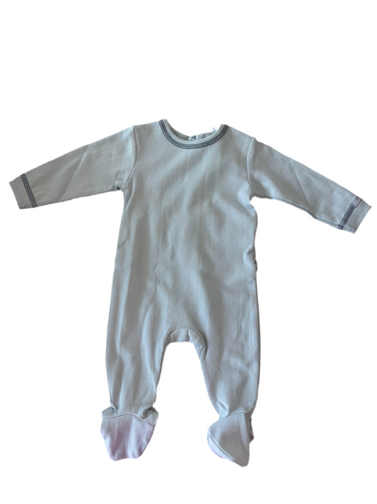 Coccoli Infant Footie with Back Opening - Surf Spray Blue Ribbed