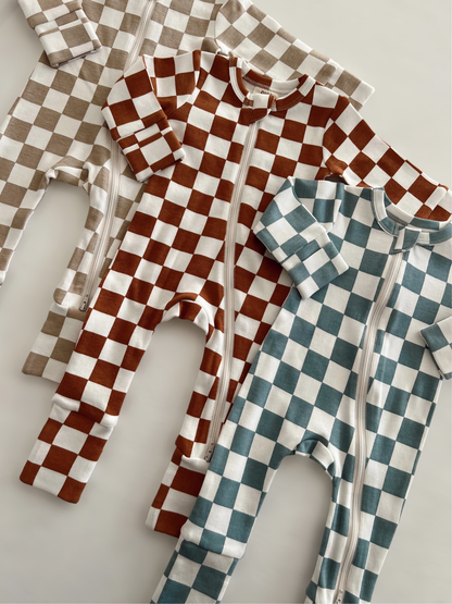 Stracciatella Checkerboard / Organic 2-Way Zip Romper (Baby)