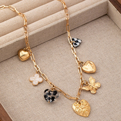 CHARM NECKLACE-HEARTS CHECKER RHINESTONE | 80N92651