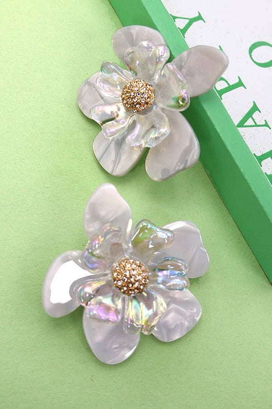 PENDIENTES CON FLOR DE ACRÍLICO Y DIAMANTES DE IMITACIÓN | 80E1120