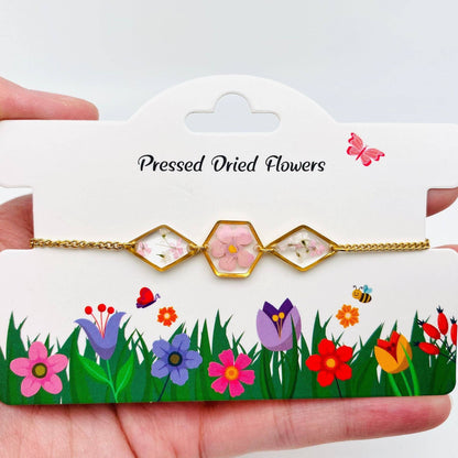 Dried Flowers Floral Geometric Charm Golden Bracelet - PDF