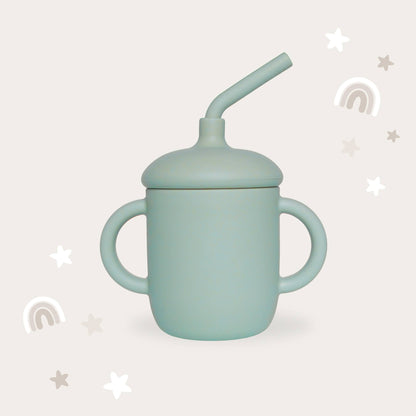 Sippy Cup with Straw, Spill-Proof & Anti-Stain - Sage